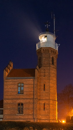 Lighthouse at night on the Ustka, Polandの写真素材