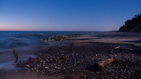 beautiful night on the Baltic Sea. long exposure. long exposureの写真素材