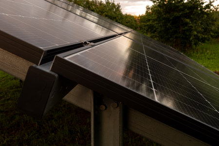 Solar panels, photovoltaic, alternative electricity source - selective focus, copy space