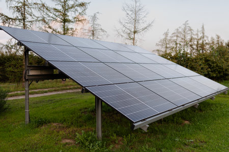 Solar panels, photovoltaic modules for renewable electric production.の写真素材