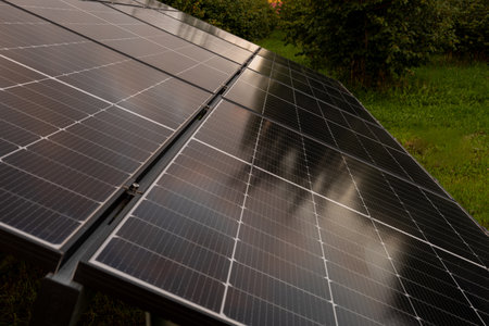 Solar panels, photovoltaic, alternative electricity source - selective focusの写真素材