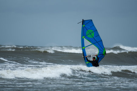 Windsurfing on the North Sea coast in Ustka, Polandの写真素材