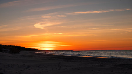 Sunset on the Baltic Sea in Ustka, Polandの写真素材
