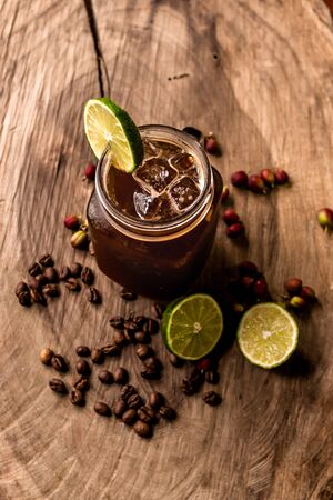 100% sugar-free healthy coffee lemonade made with organic colombian coffeeの写真素材