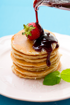 pancakes with mable syrupの写真素材