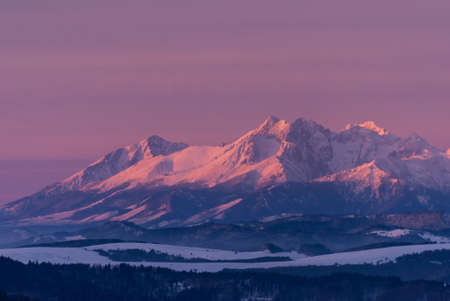 Mountain winter peaks in the rising sun, Tatra Mountains, Poland