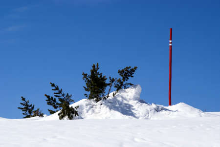 Wooden signpost in the mountains in winter scenery, Beskids, Polandの写真素材