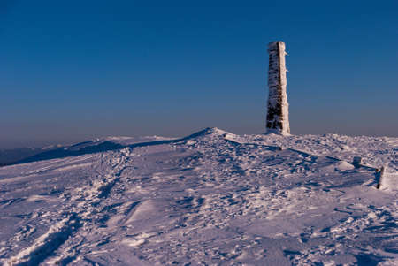 Mountain peak on a frosty winter sunny day, Bieszczady Mountains, Polandの写真素材
