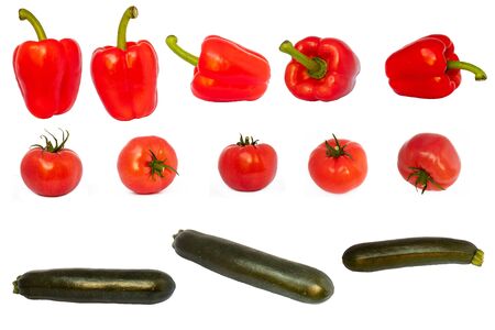 Vegetable collection. Peppers, Tomato and Courgetteの写真素材