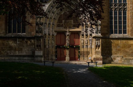 South entry to the Saint Kilian church in the city Korbachの写真素材