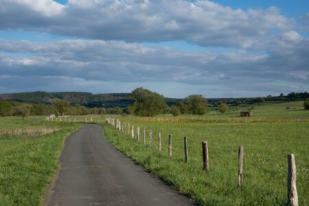 Landscape near the german city Hallenberg in the area Rothaargebirgeの写真素材