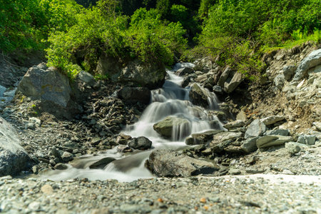 Long time exposure with wild water in the austrian called Habachtalの写真素材