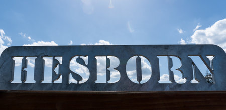 Metal sign with the name of the village called Hesbornの写真素材