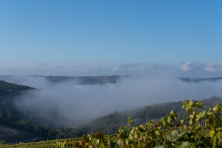 Inversion weather condition over the valley of river Main near the village called Thuengersheimの写真素材