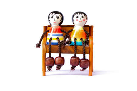 Cheerful toy couple enjoying and laughingの写真素材