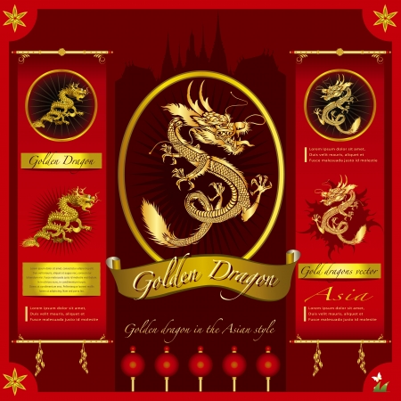 Golden Dragon on a red background   infographicのイラスト素材