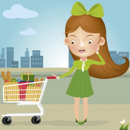 vector illustration of lady in salwar suit with shopping cartのイラスト素材