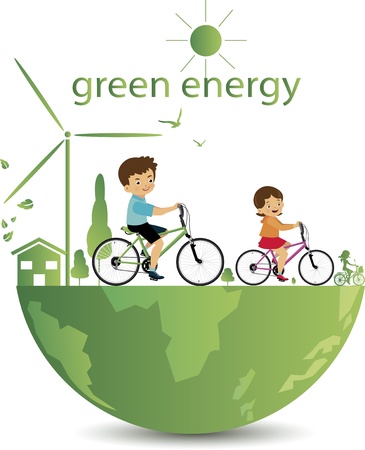 Kids bike with green のイラスト素材