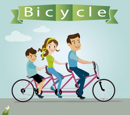 Vector illustration of family riding bicycle のイラスト素材