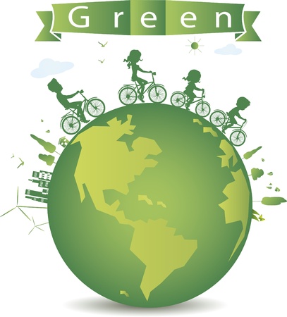 vector illustration of cycling for green earth のイラスト素材