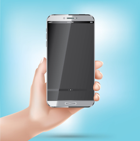 smartphone in hand. icon with shadow. vector illustration. eps10のイラスト素材