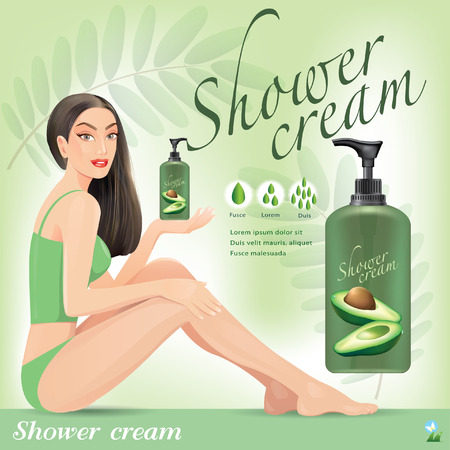 Beautiful girl with cream from avocado.vectorのイラスト素材