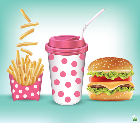 Burger fries and cola vector illustrationのイラスト素材