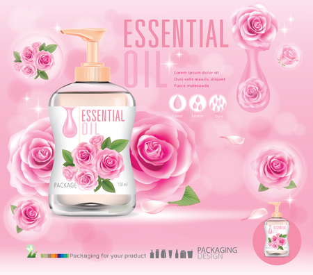 Bottle of rose oil.illustration vectorのイラスト素材