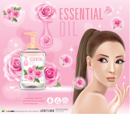 Beautiful woman with rose lotion bubble rose.illustration vectorのイラスト素材