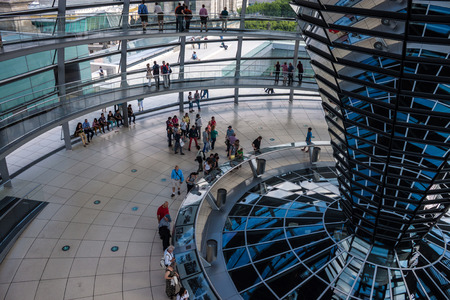 BERLIN, GERMANY - JUNE 8: View of Reichstag dome on June 8, 2013 in Berlin, Germany. The Reichstag dome is a glass dome constructed on top of the rebuilt Reichstag building.のeditorial素材
