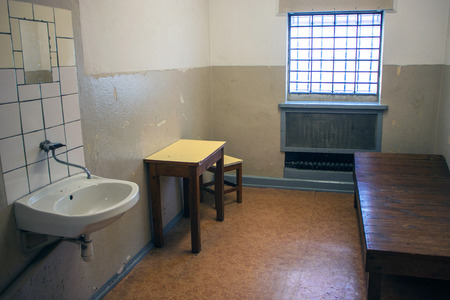 Cell at Berlin-Hohenschonhausen Memorial, former prison of state police Stasi during communist era.