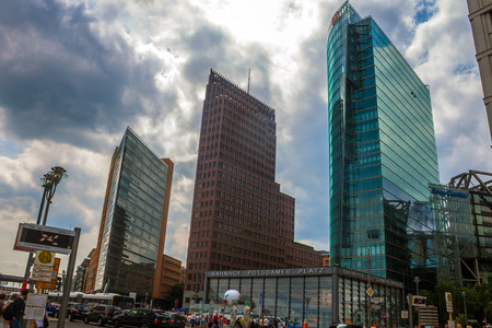BERLIN, GERMANY - JUNE 8: Potsdamer Platz and railway station in Berlin, Germany on June 8, 2013. It's a one of the main public squares and traffic intersections in the center of Berlin.のeditorial素材