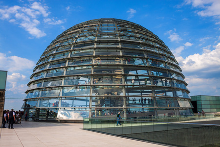 BERLIN, GERMANY - JUNE 8: View of Reichstag dome on June 8, 2013 in Berlin, Germany. The Reichstag dome is a glass dome constructed on top of the rebuilt Reichstag building.のeditorial素材