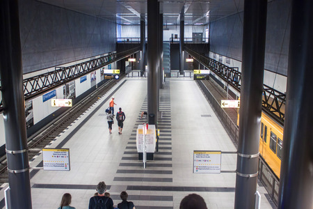 BERLIN, GERMANY - JUNE 8: Commuters at the central station of Berlin on June 8, 2013 in Berlin, Germany.Daily number of passengers is estimated to be at 350,000.のeditorial素材