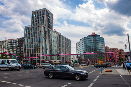 BERLIN, GERMANY - JUNE 8: Potsdamer Platz and railway station in Berlin, Germany on June 8, 2013. It's a one of the main public squares and traffic intersections in the center of Berlin.のeditorial素材