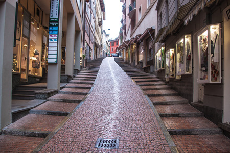 LUGANO, SWITZERLAND - APRIL 27: Architecture of the centre of the city of Lugano, Switzerland on April 27, 2014. Lugano is the largest city of Ticino canton.のeditorial素材