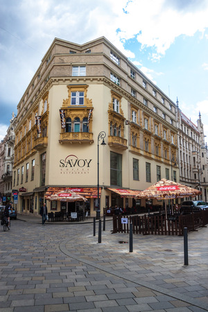 BRNO, CZECH REPUBLIC - MAY 8: View of a street in Brno, Czech Republic on May 8, 2014. Brno is the second largest city in the Czech Republic.のeditorial素材