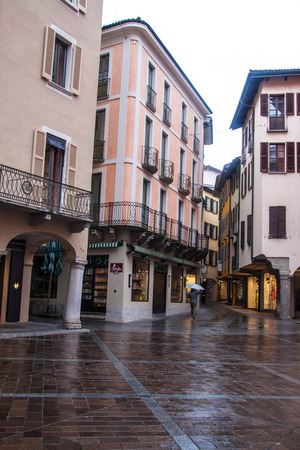 LUGANO, SWITZERLAND - APRIL 27: Architecture of the centre of the city of Lugano, Switzerland on April 27, 2014. Lugano is the largest city of Ticino canton.のeditorial素材