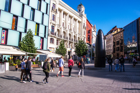 BRNO, CZECH REPUBLIC - MAY 8: View of a square of Freedom (namesti Svobody) in Brno, Czech Republic on May 8, 2014. Brno is the second largest city in the Czech Republic.のeditorial素材