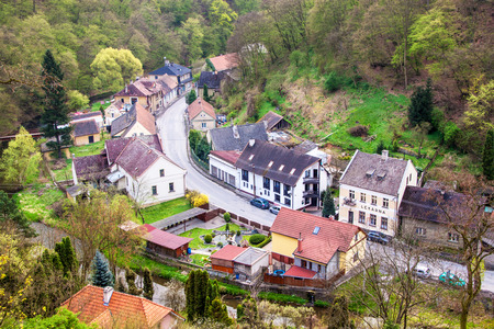 Aerial view of Krivoklat village, Czech Republicの写真素材