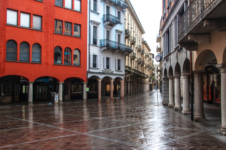 LUGANO, SWITZERLAND - APRIL 27: Architecture of the centre of the city of Lugano, Switzerland on April 27, 2014. Lugano is the largest city of Ticino canton.のeditorial素材