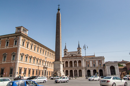 ROME, JUNE 24: Egyptian Obelisk at Piazza San Giovanni in Rome, Italy on June 24, 2014. The Lateran Obelisk is the tallest obelisk in Rome, and the largest standing ancient Egyptian obelisk in the world.のeditorial素材
