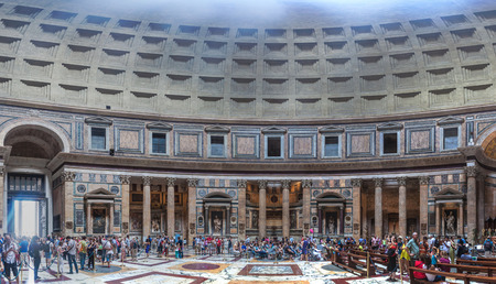 ROME - JUNE 25: Tourists visit the Pantheon on June 25, 2014 in Rome, Italy. Pantheon is a famous monument of ancient Roman culture, the temple of all the gods, built in the 2nd century.のeditorial素材