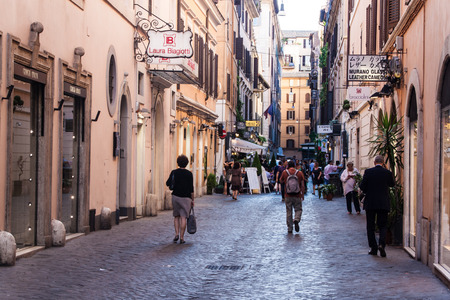 ROME - JUNE 25: Street in city center on June 25, 2014 in Rome, Italy. According to Euromonitor, Rome is the 3rd most visited city in Europe (5.5m international tourist arrivals 2009).のeditorial素材