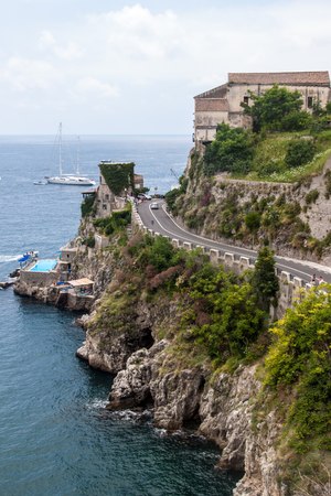 View of a village Atrani at Amalfi coast, Italyの写真素材