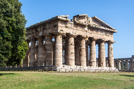 Classical greek temple at ruins of ancient city Paestum, Italyの写真素材