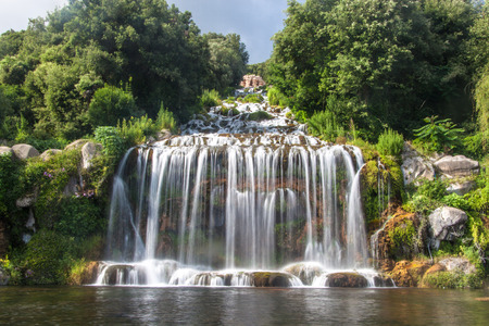 Artificial waterfall at the garden of Palace of Caserta in southern Italyのeditorial素材