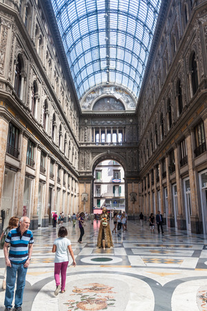 NAPLES, ITALY- JULY 1, 2014: Shopping gallery Galleria Umberto in Naples, Italy. Naples historic city center is the largest in Europe.のeditorial素材