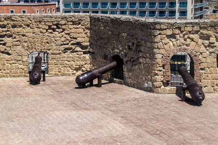Cannons at Castel dell'Ovo (Egg Castle), a medieval fortress in the bay of Naples, Italy.のeditorial素材