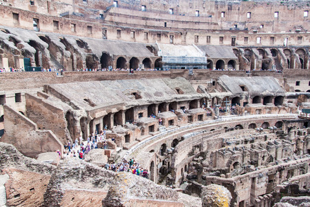 ROME - JUNE 25: Colosseum interior on June 25, 2014 in Rome, Italy. The Colosseum is one of Rome's most popular tourist attractions with over 5 million visitors per year.のeditorial素材